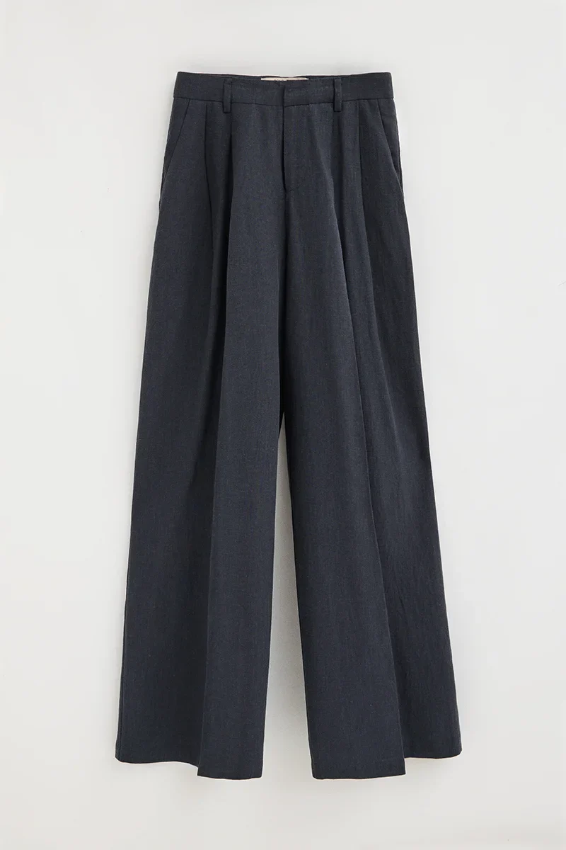 Navy-blue relaxed-fit linen trousers Alice with Polo Club logo - Image 4