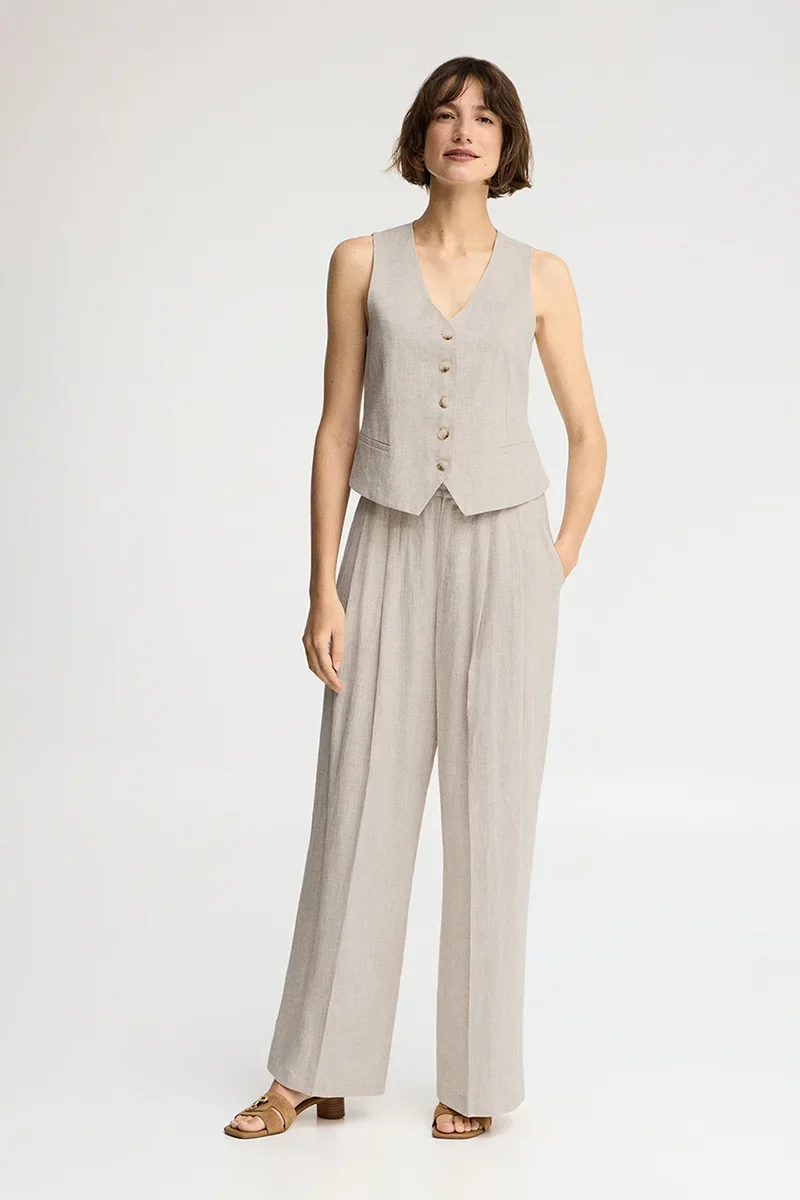 Nude relaxed-fit linen trousers Alice with Polo Club logo