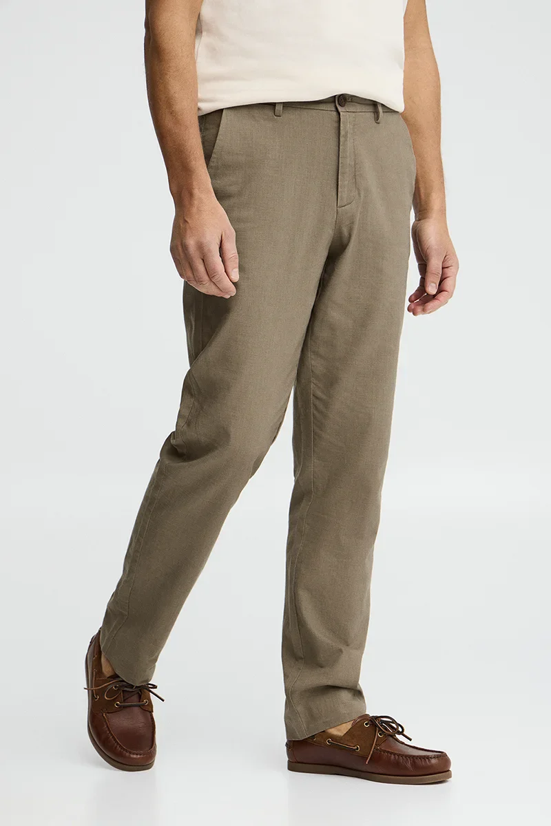 Khaki cotton-linen trousers Belami with regular fit and Polo Club logo - Image 3