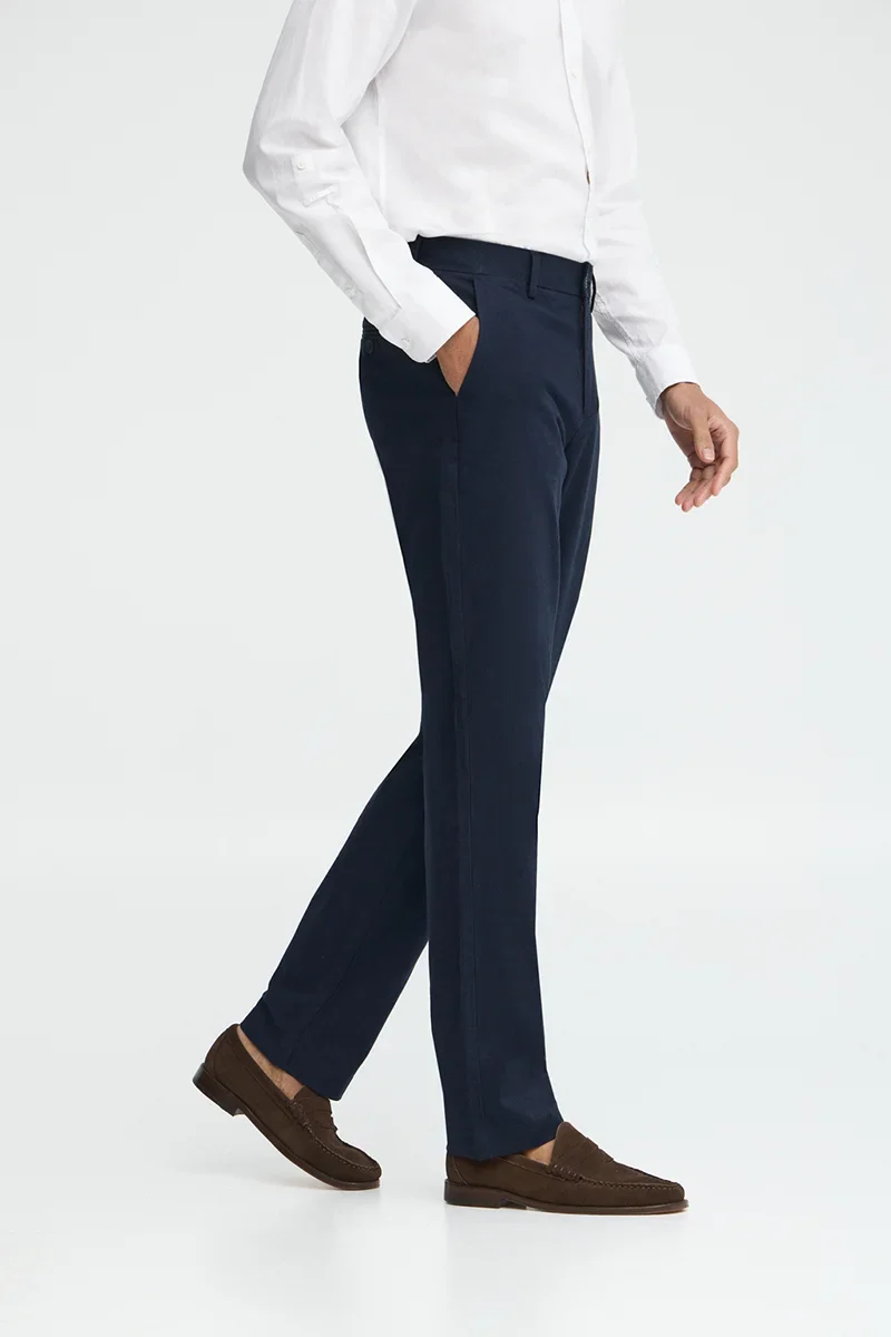 Navy-blue cotton-linen trousers Belami with regular fit and Polo Club logo - Image 3
