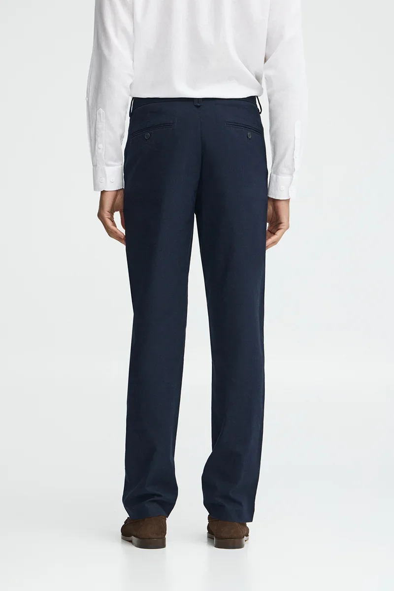 Navy-blue cotton-linen trousers Belami with regular fit and Polo Club logo - Image 5
