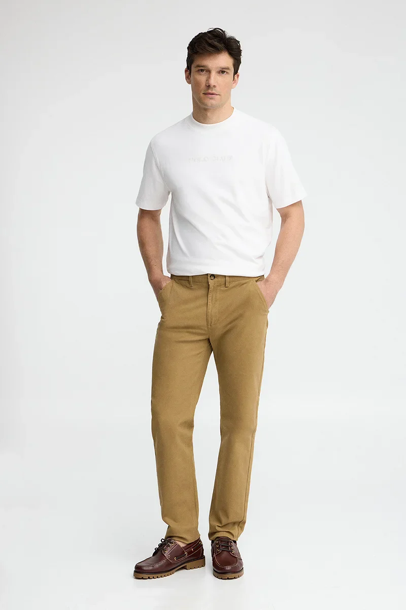 Camel slim-fit chinos with Polo Club logo