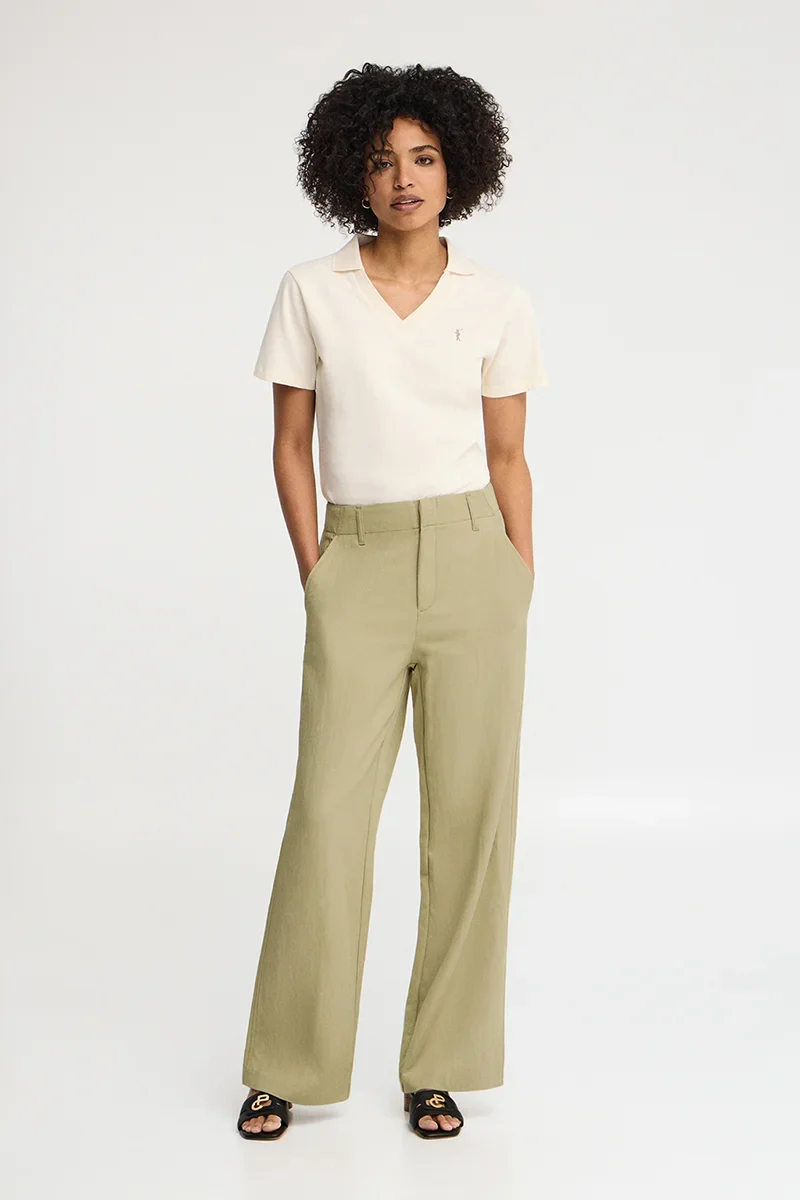 Stone-grey straight-fit trousers with Polo Club logo