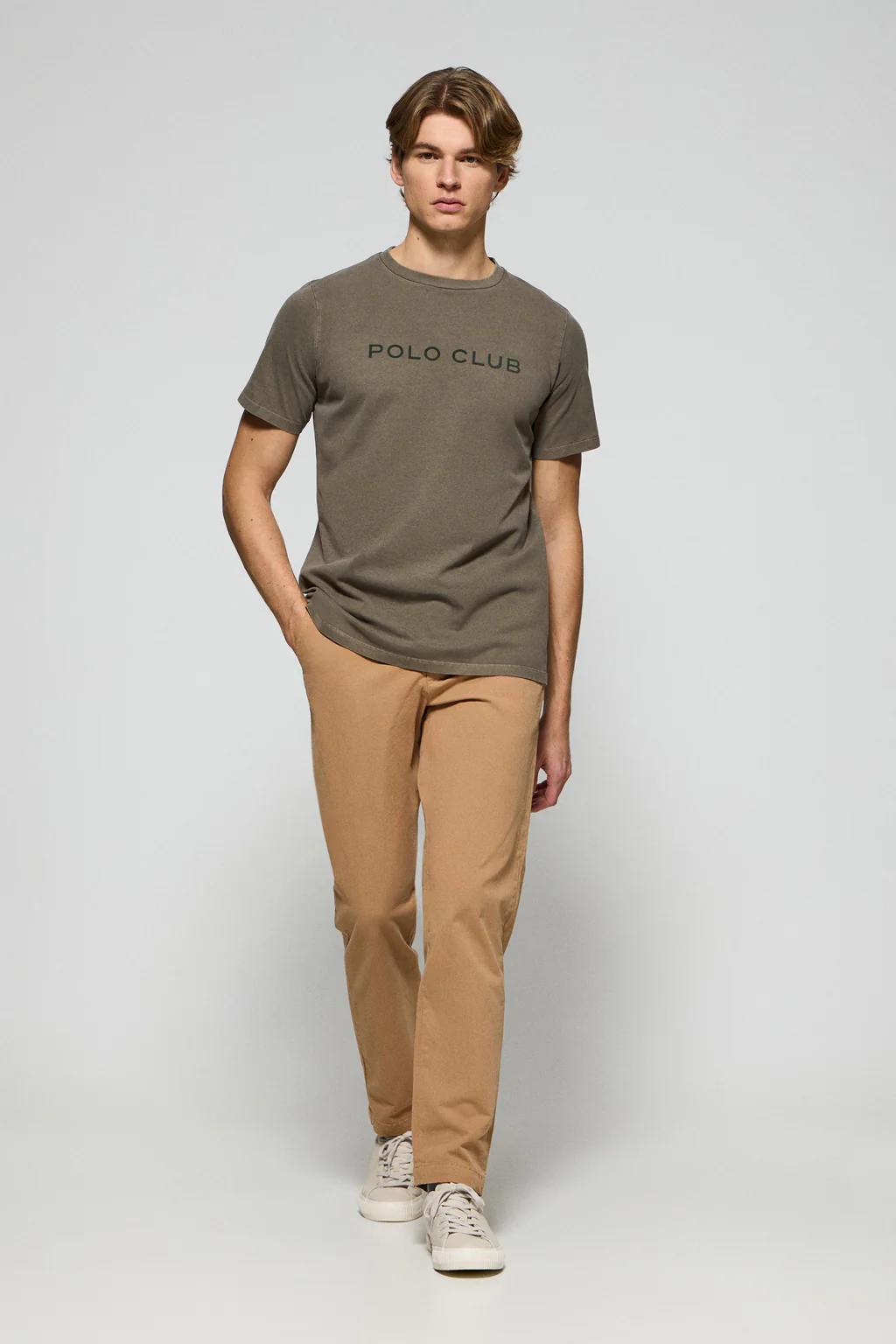 Army-green garment-dyed T-shirt Apolo with velvety Polo Club logo - Image 4