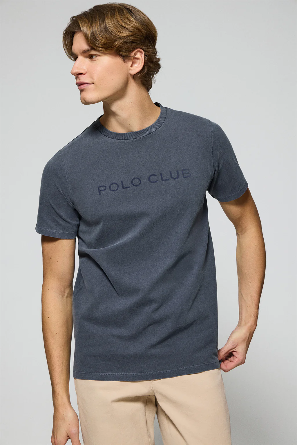 Navy-blue garment-dyed T-shirt Apolo with velvety Polo Club logo