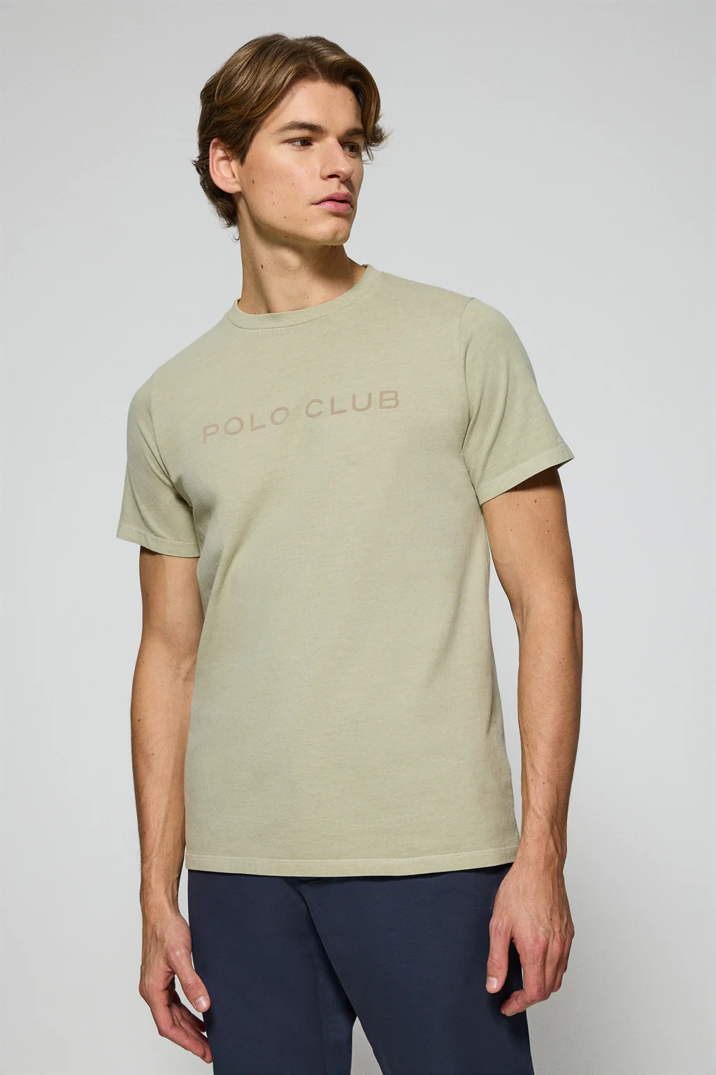 Stone garment-dyed T-shirt Apolo with velvety Polo Club logo