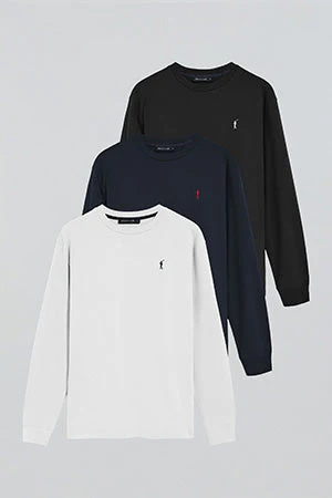 Long-sleeve T-shirt with Rigby Go logo 3 pack (white, navy blue and black) - Image 10