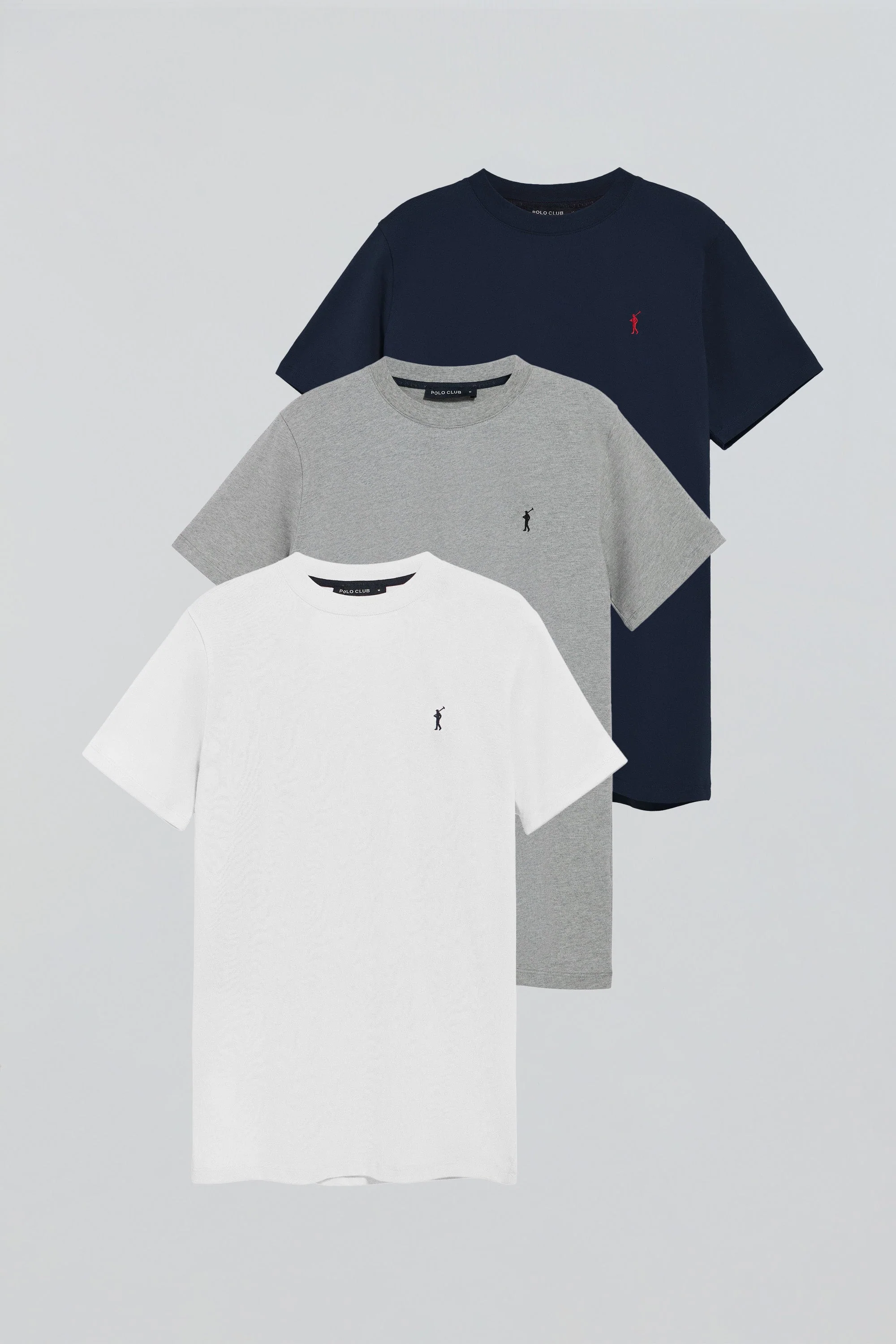 Round-neck T-shirt with Rigby Go embroidered logo 3 pack (navy blue, grey marl and white) - Image 11