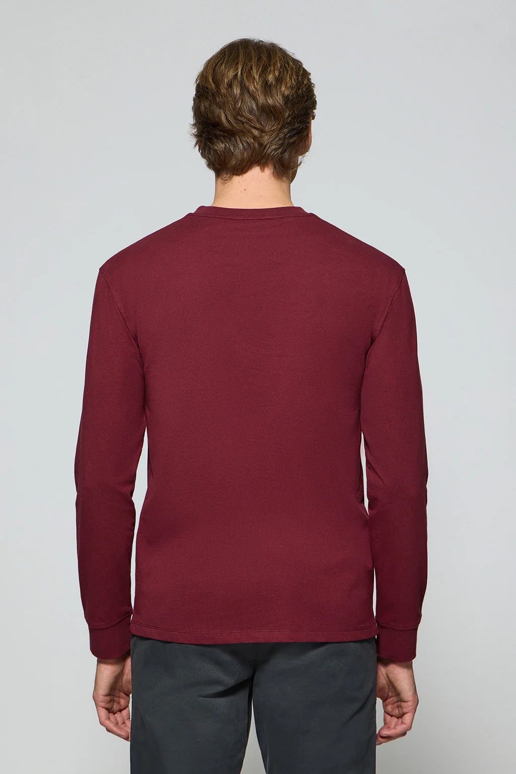 Maroon long-sleeve T-shirt with Rigby Go embroidered logo - Image 2