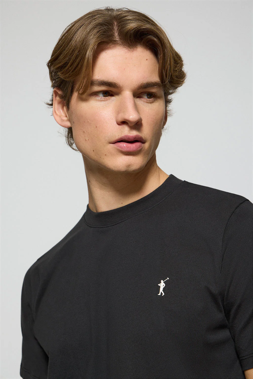 Black round-neck T-shirt with Rigby Go embroidered logo - Image 2