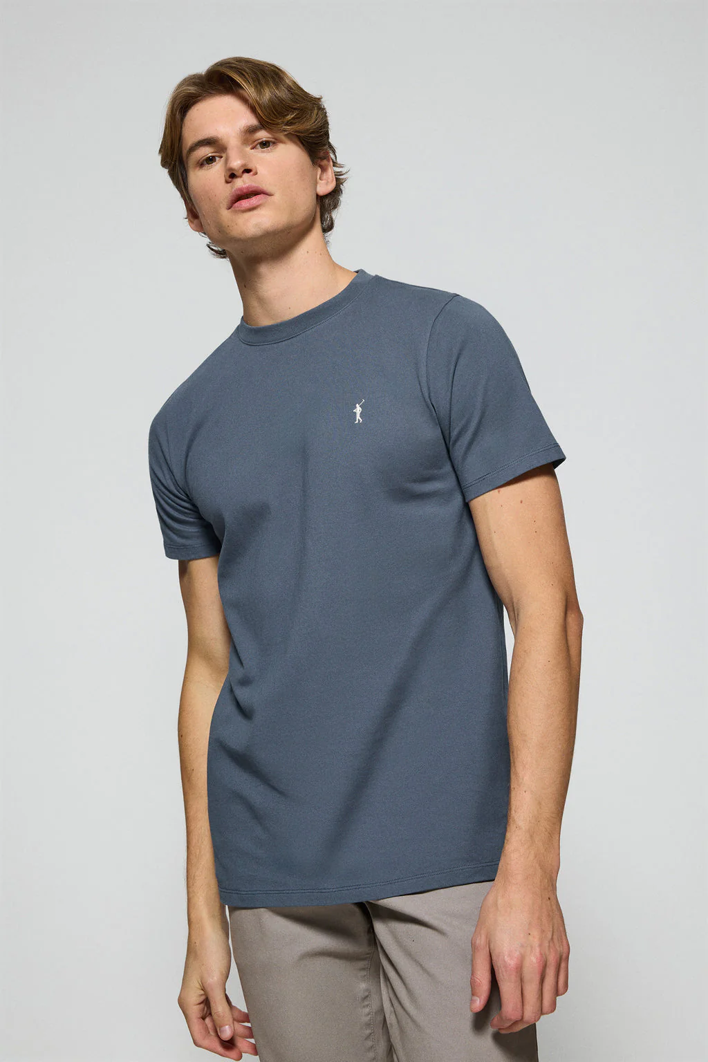 Denim-blue round-neck T-shirt with Rigby Go embroidered logo - Image 2