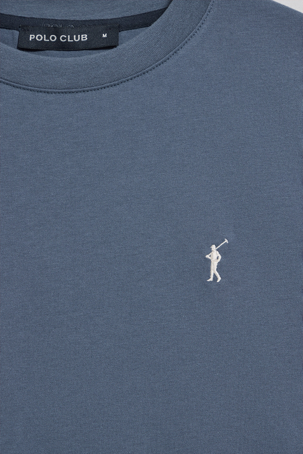 Denim-blue round-neck T-shirt with Rigby Go embroidered logo - Image 6