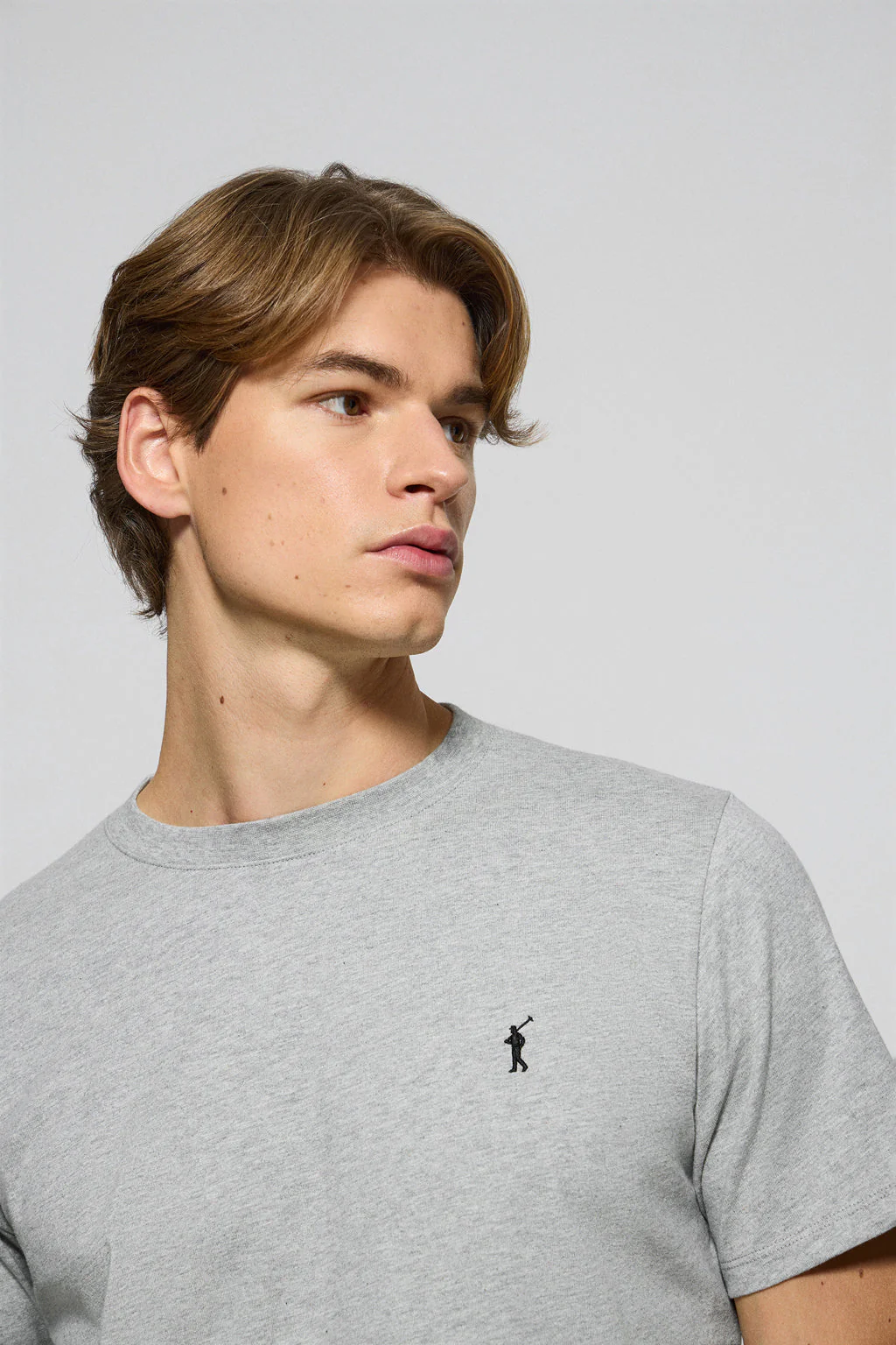 Grey-marl round-neck T-shirt with Rigby Go embroidered logo - Image 2