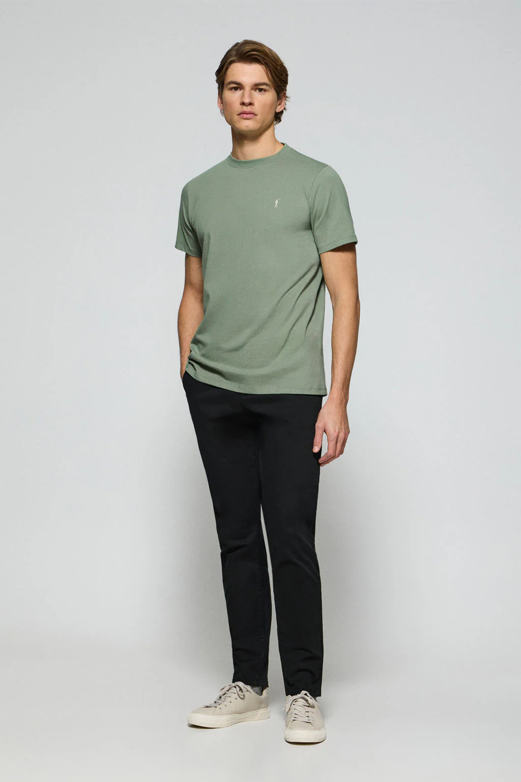 Jade-green round-neck T-shirt with Rigby Go embroidered logo - Image 3