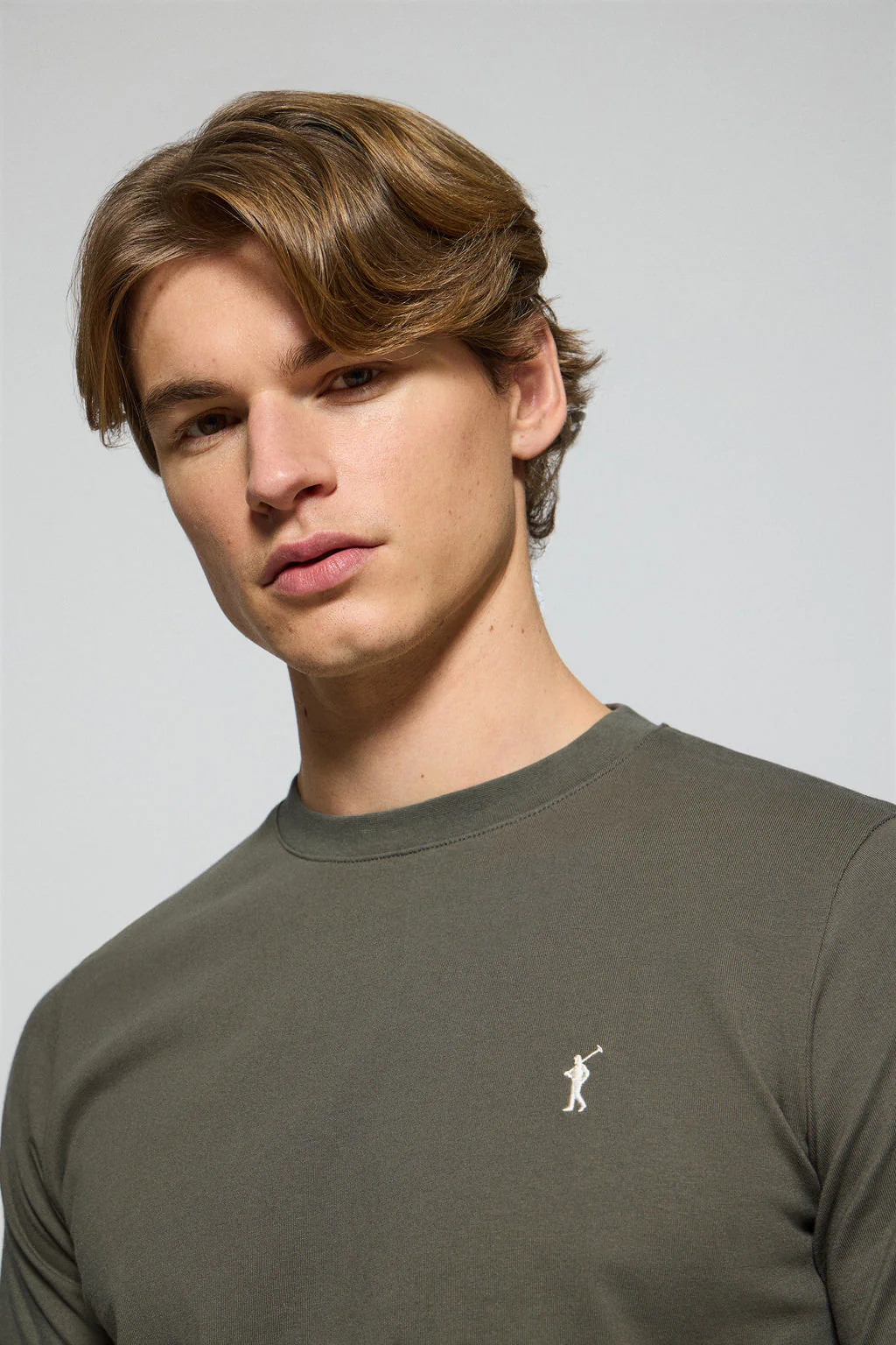 Army-green round-neck T-shirt with Rigby Go embroidered logo - Image 2