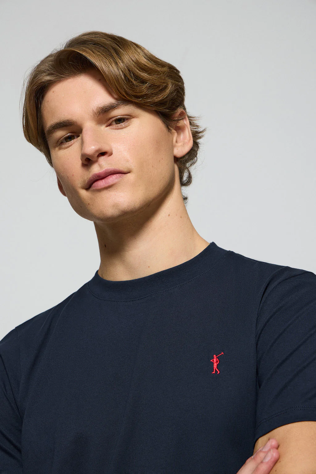 Navy-blue round-neck T-shirt with Rigby Go embroidered logo - Image 2