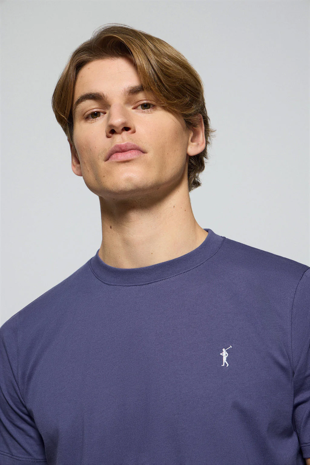 Blue round-neck T-shirt with Rigby Go embroidered logo - Image 2