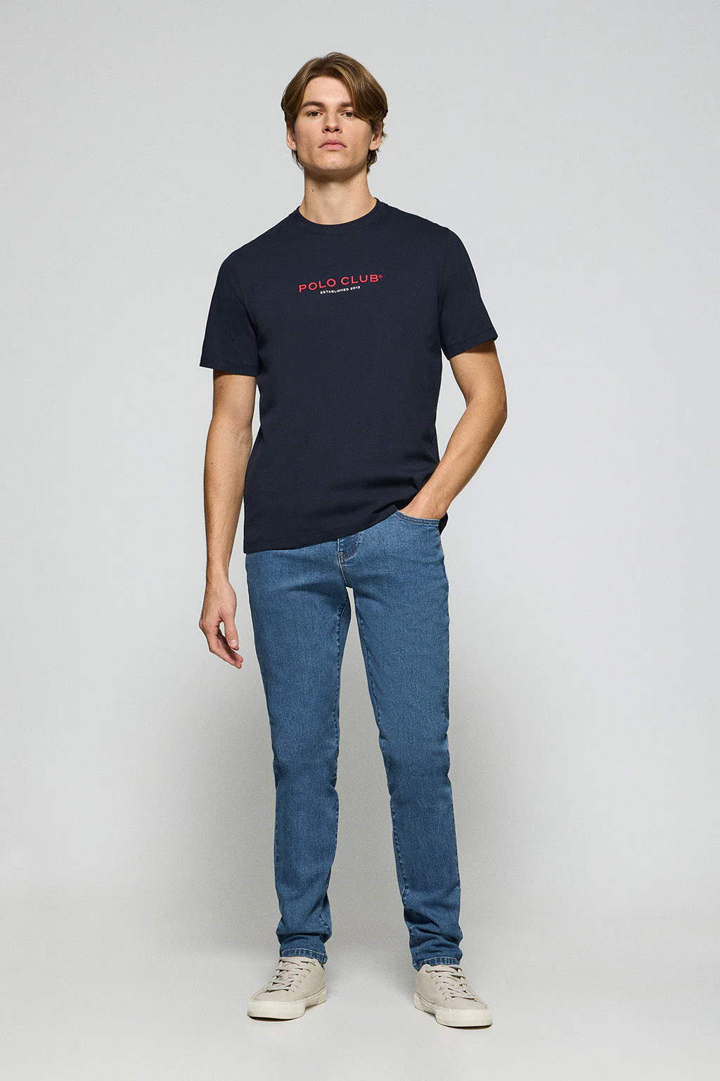 Navy-blue round-neck tee with Polo Club rubber logo - Image 3