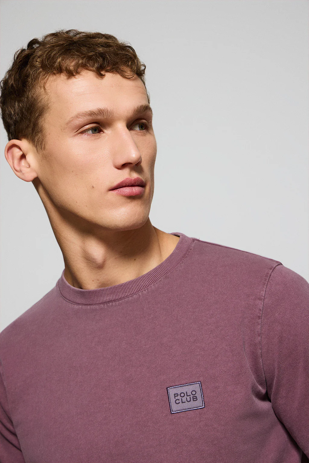Plum garment-dyed tee with round neck and Polo Club rubber logo - Image 2