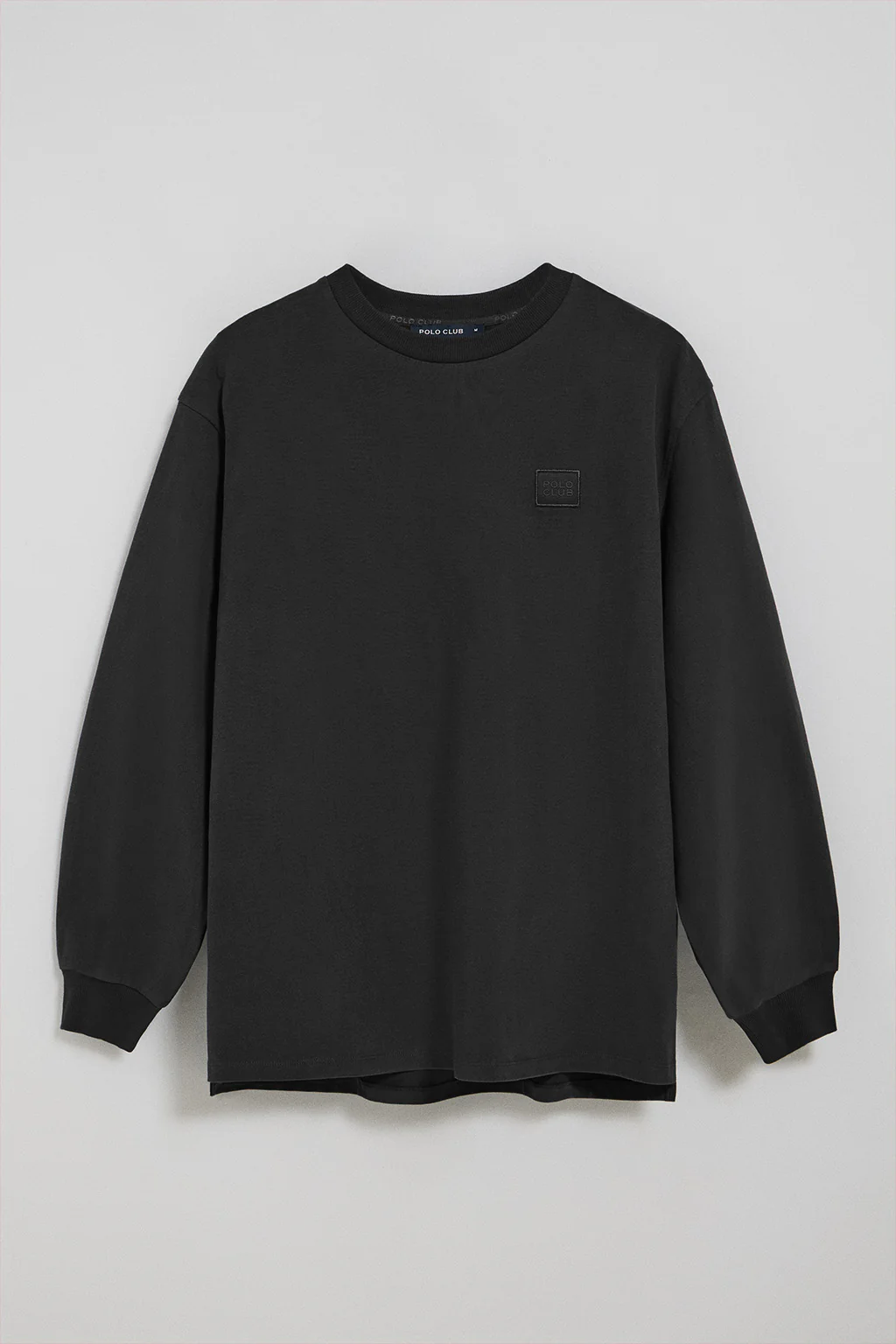 Black round-neck long-sleeve T-shirt with Polo Club detail
