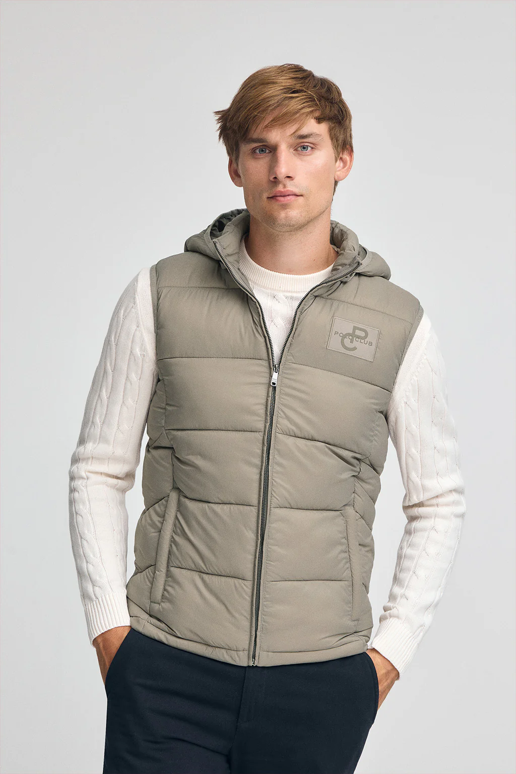 Stone-grey ultralight vest with Polo Club logo