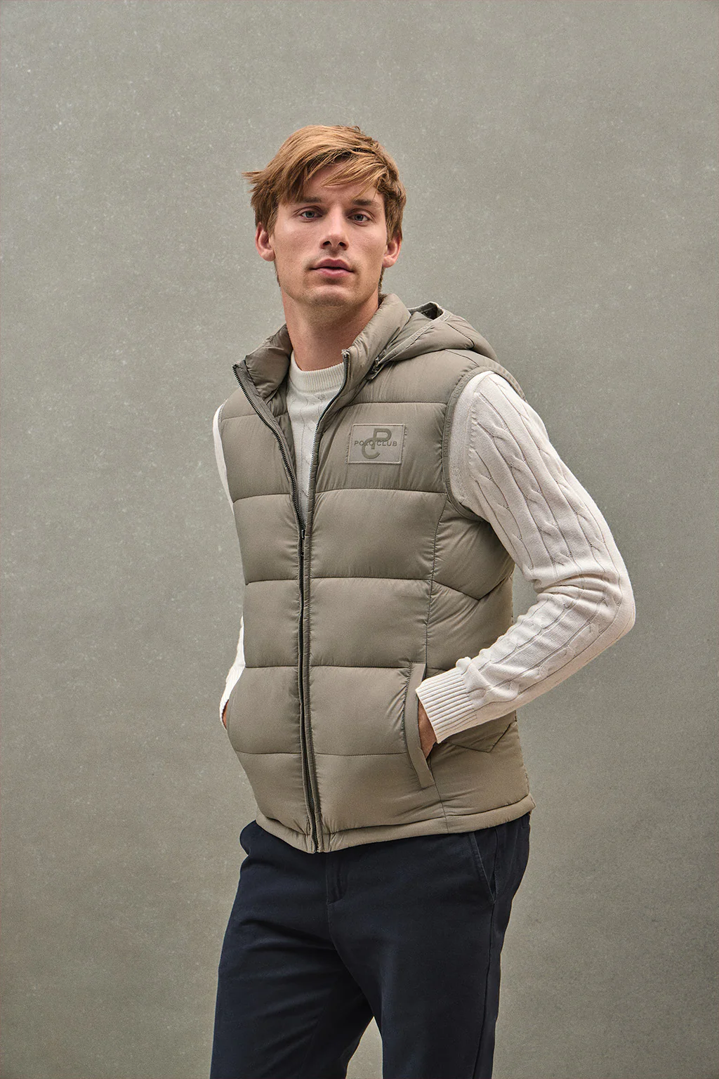 Stone-grey ultralight vest with Polo Club logo - Image 3