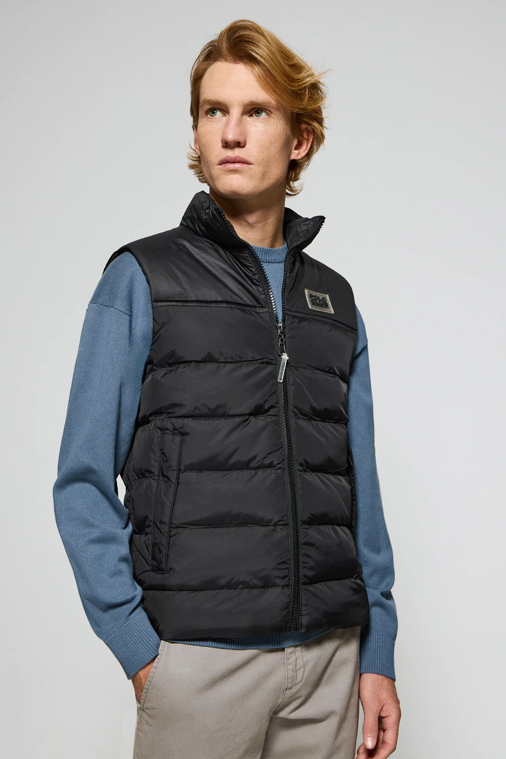 Black ultralight vest with Polo Club rubber patch