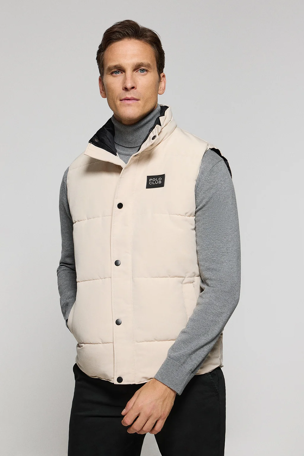 Beige puffer vest with Polo Club rubber patch