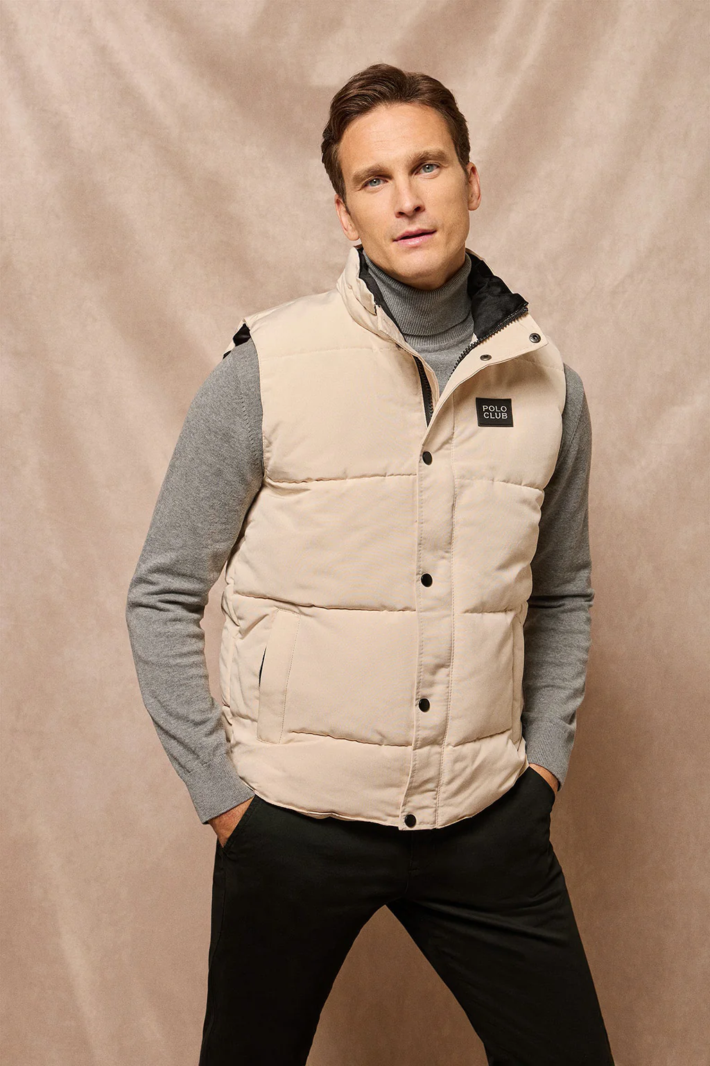 Beige puffer vest with Polo Club rubber patch - Image 12