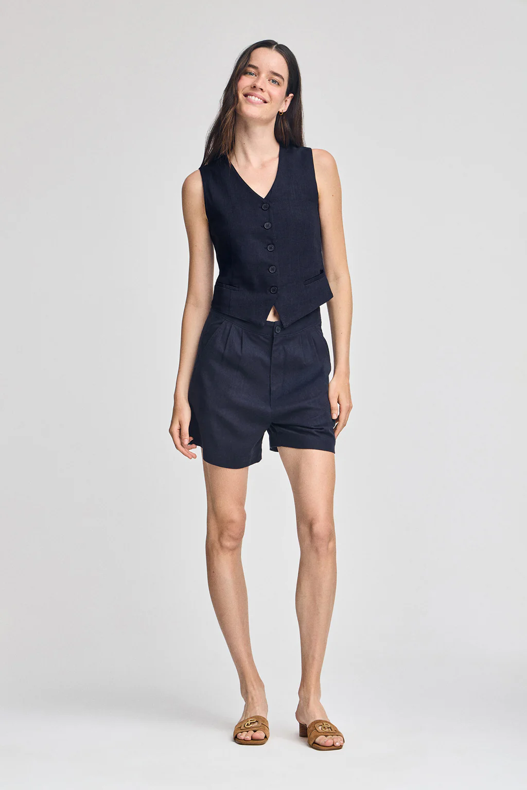 Navy-blue vest Deia in cotton and linen with Polo Club details - Image 4