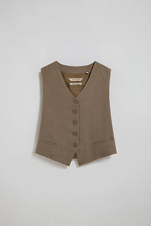 Taupe vest Deia in cotton and linen with Polo Club details - Image 10