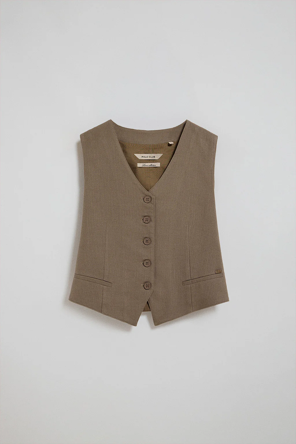 Taupe vest Deia in cotton and linen with Polo Club details - Image 9