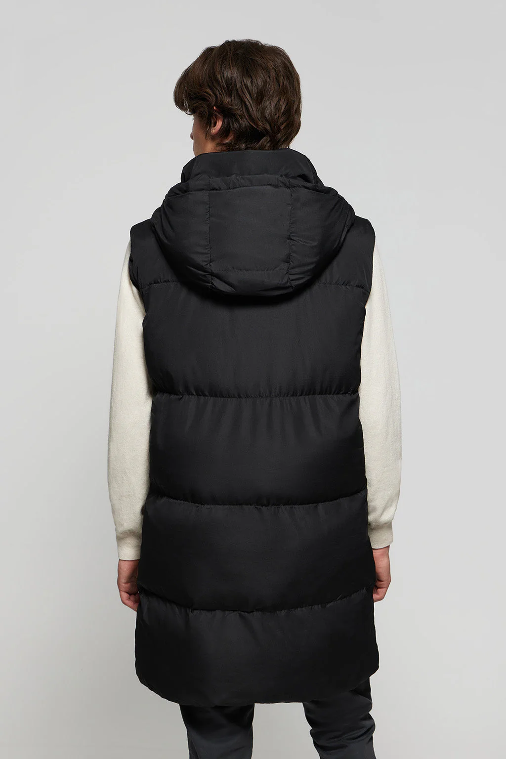 Black long puffer vest with pockets and Polo Club print - Image 4