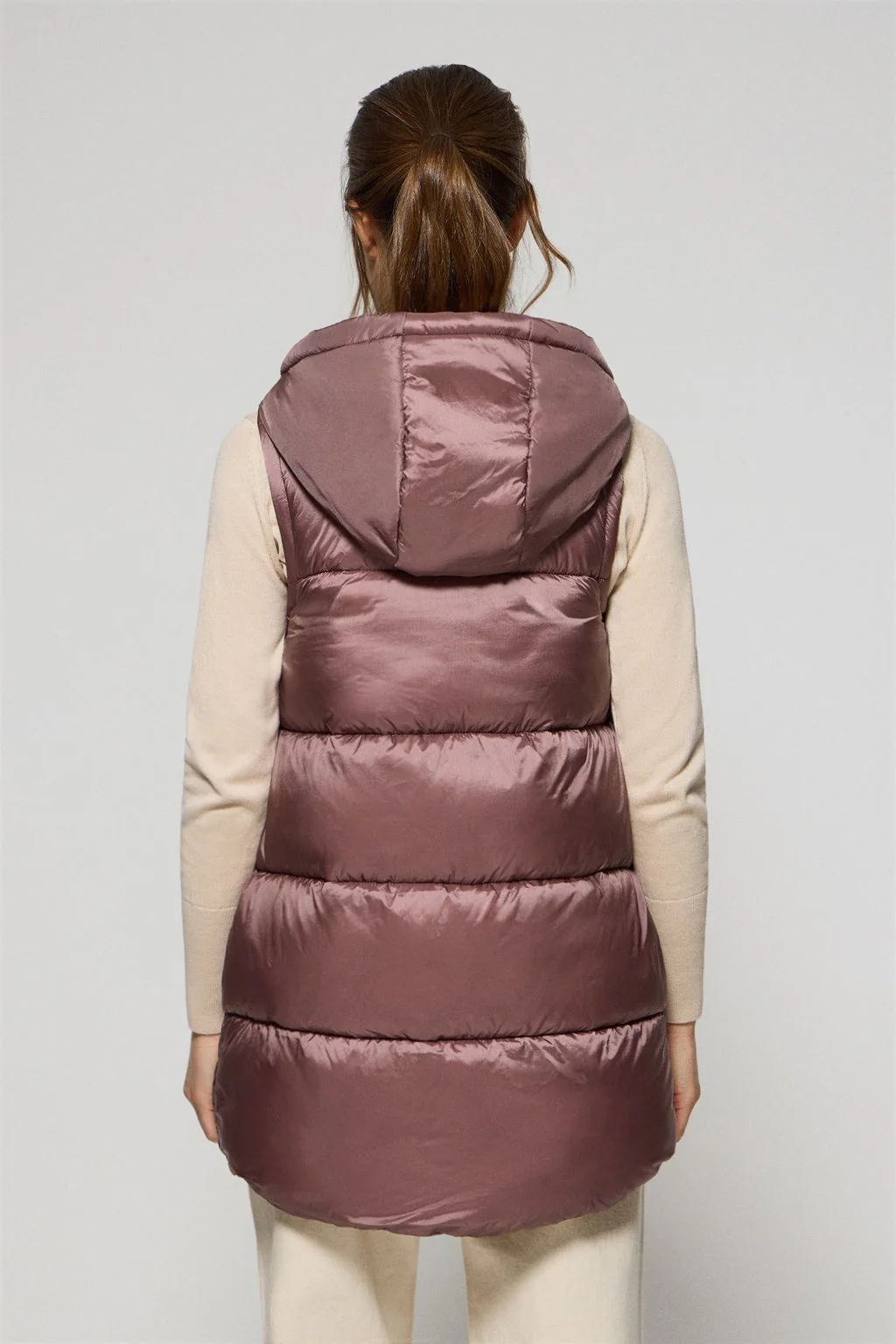 Taupe-pink puffer vest Ice with fixed hood and Polo Club details - Image 5