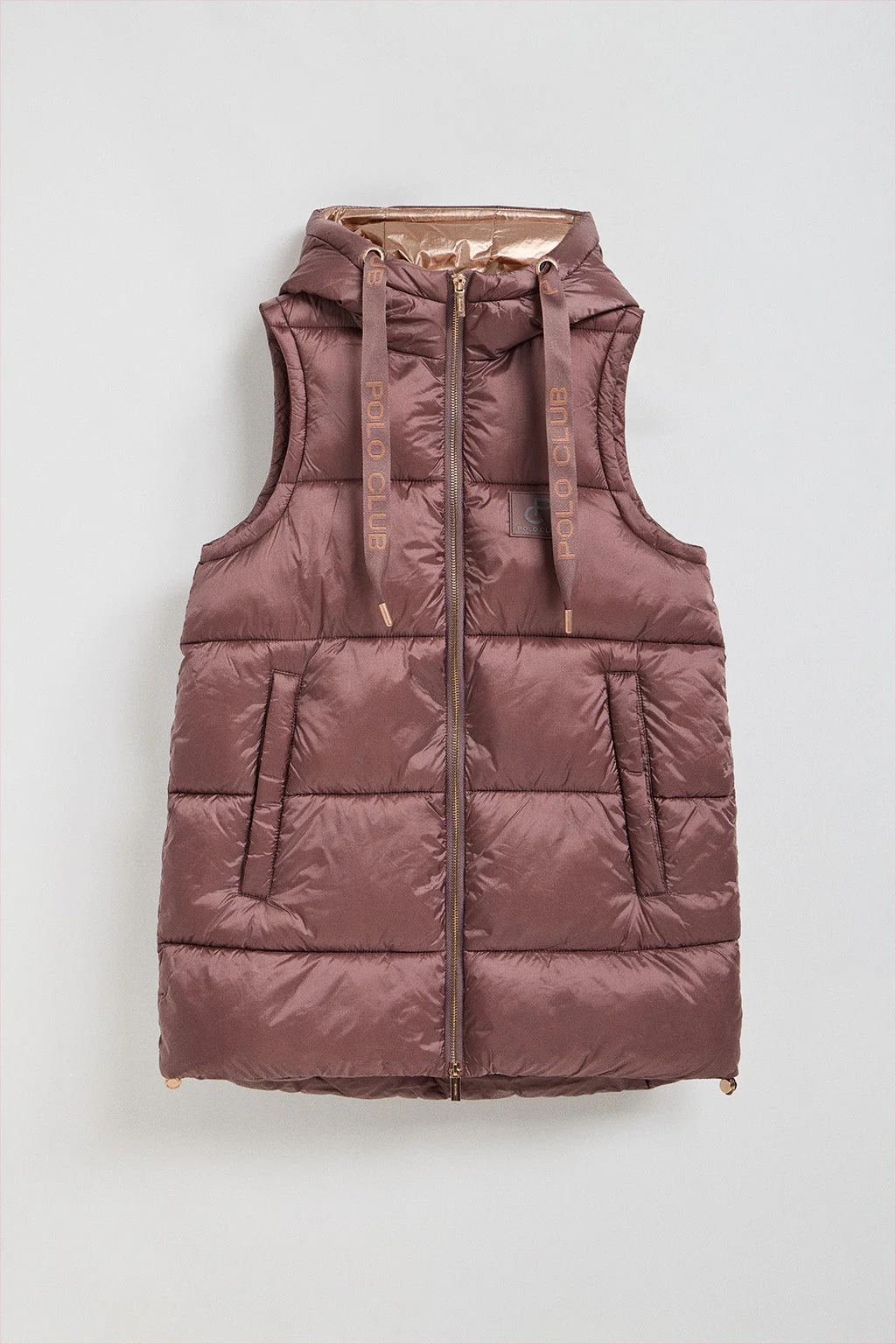 Taupe-pink puffer vest Ice with fixed hood and Polo Club details - Image 6