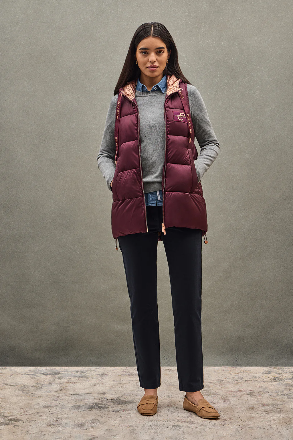 Burgundy puffer vest with Polo Club logo - Image 3