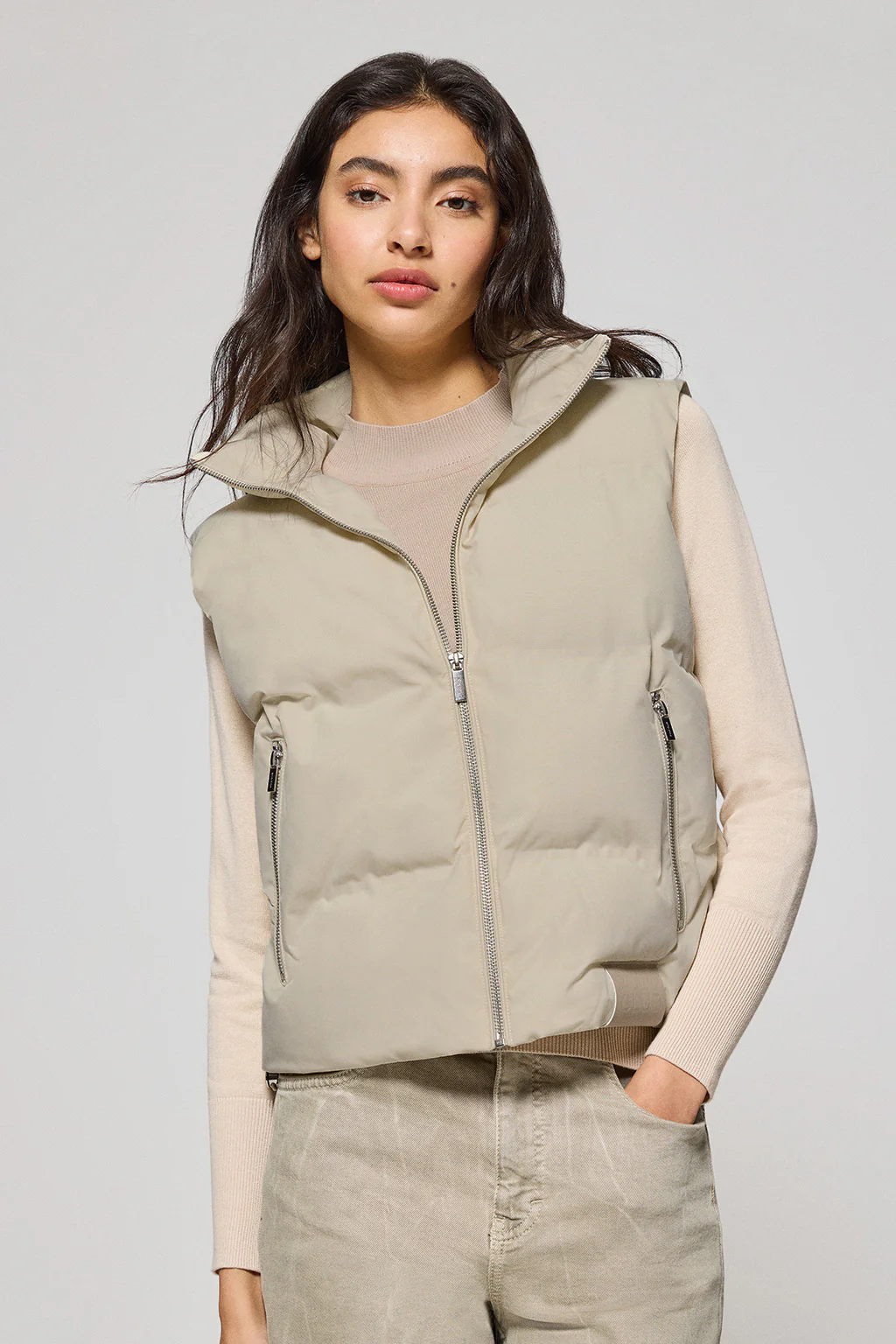 Beige puffer vest New York with Polo Club details