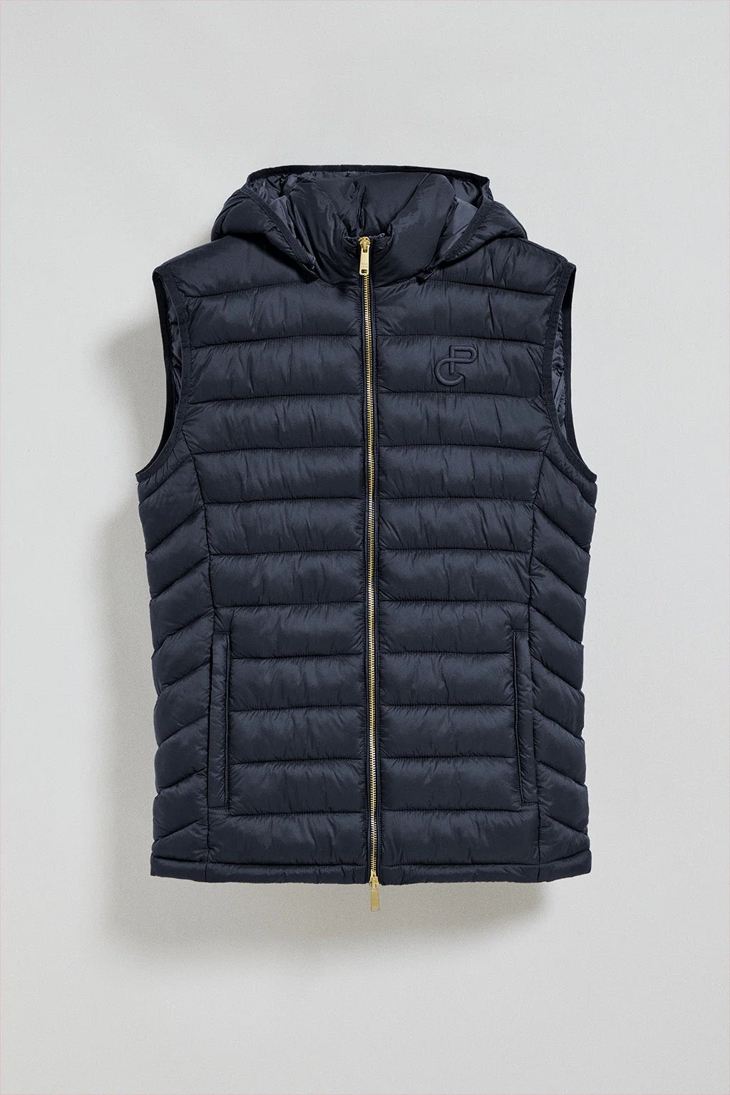 Navy-blue ultralight vest Pau with detachable hood and PC embroidery - Image 8