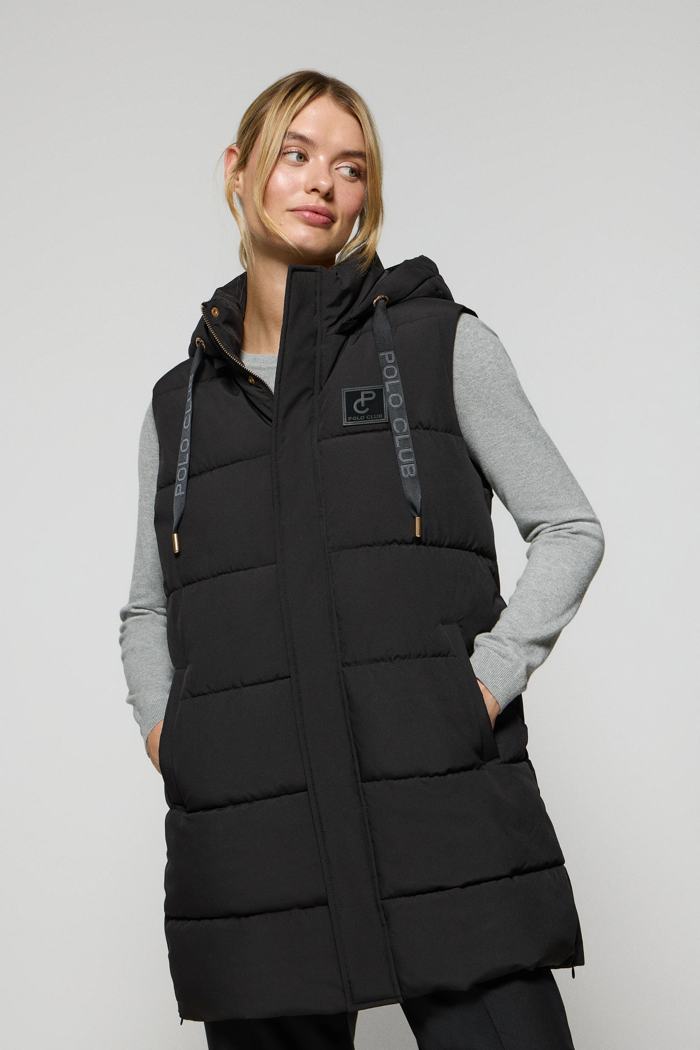 Black vest Tokio with detachable hood and Polo Club details