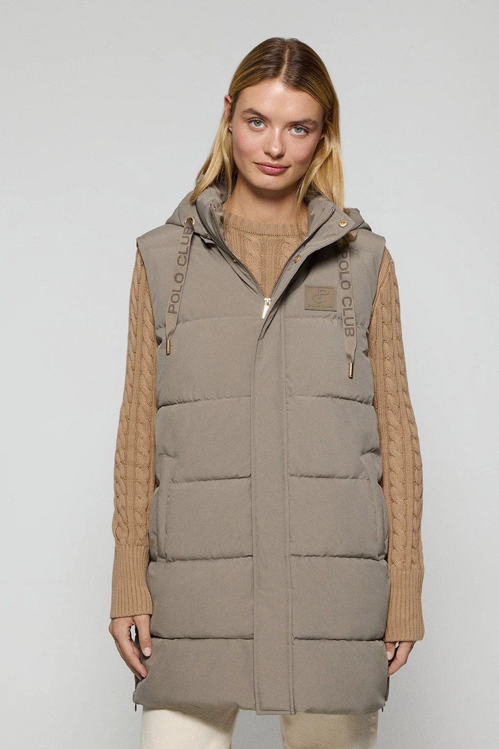 Taupe vest Tokio with detachable hood and Polo Club details