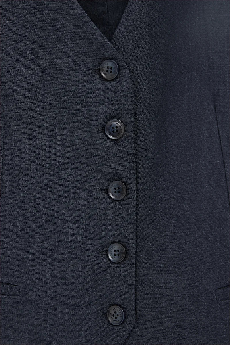 Navy-blue straight-fit linen vest Verona with Polo Club logo - Image 2