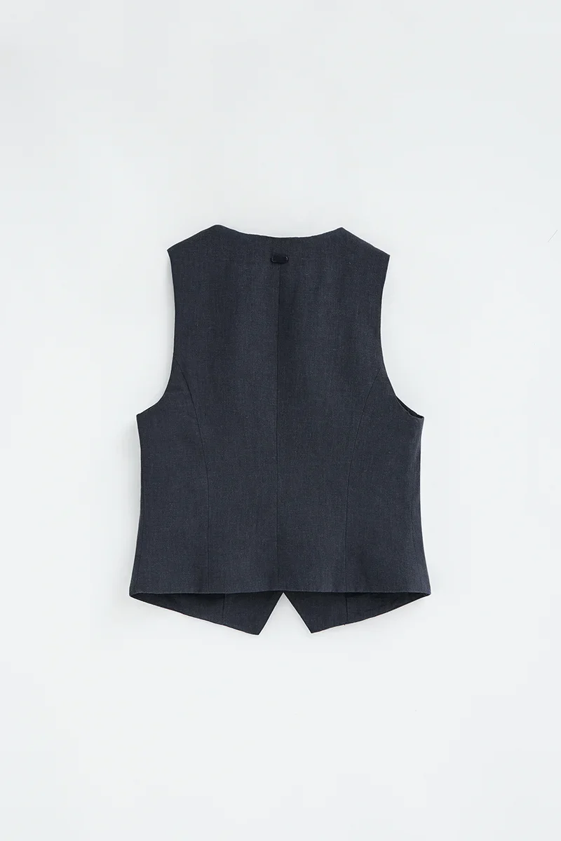 Navy-blue straight-fit linen vest Verona with Polo Club logo - Image 4