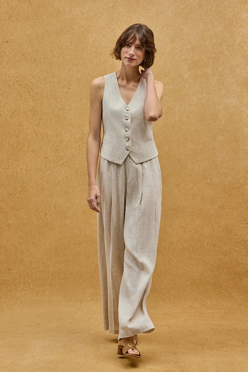 Nude straight-fit linen vest Verona with Polo Club logo