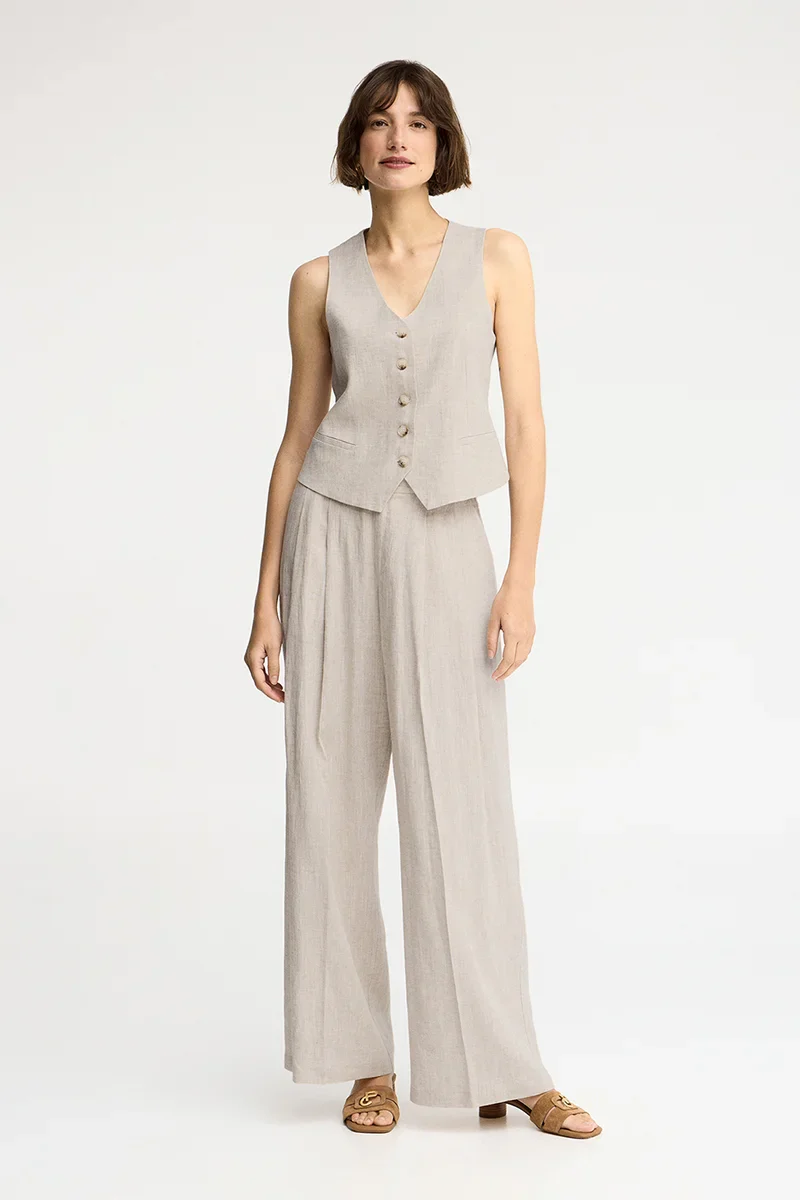 Nude straight-fit linen vest Verona with Polo Club logo - Image 4