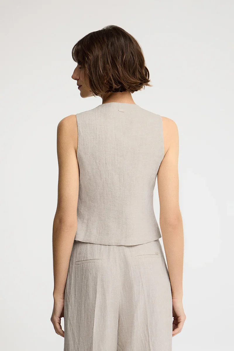 Nude straight-fit linen vest Verona with Polo Club logo - Image 5