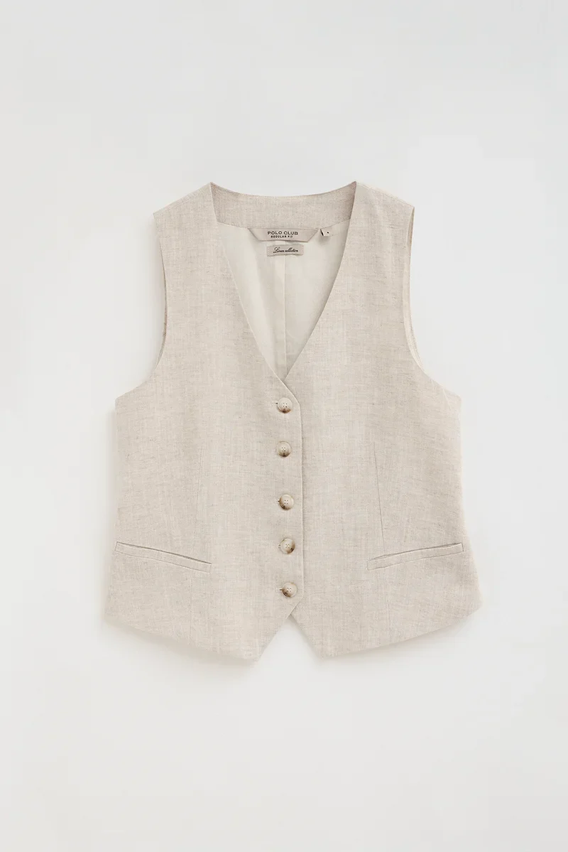 Nude straight-fit linen vest Verona with Polo Club logo - Image 6