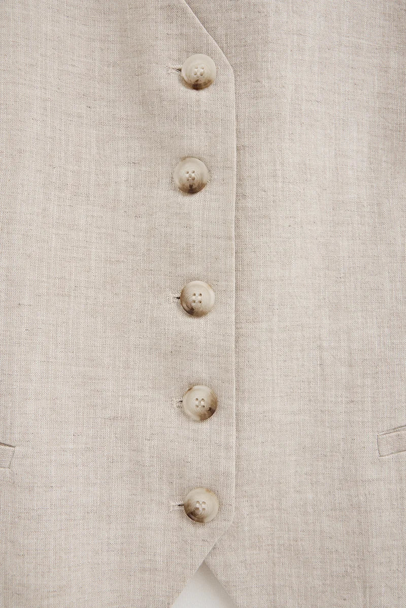Nude straight-fit linen vest Verona with Polo Club logo - Image 7