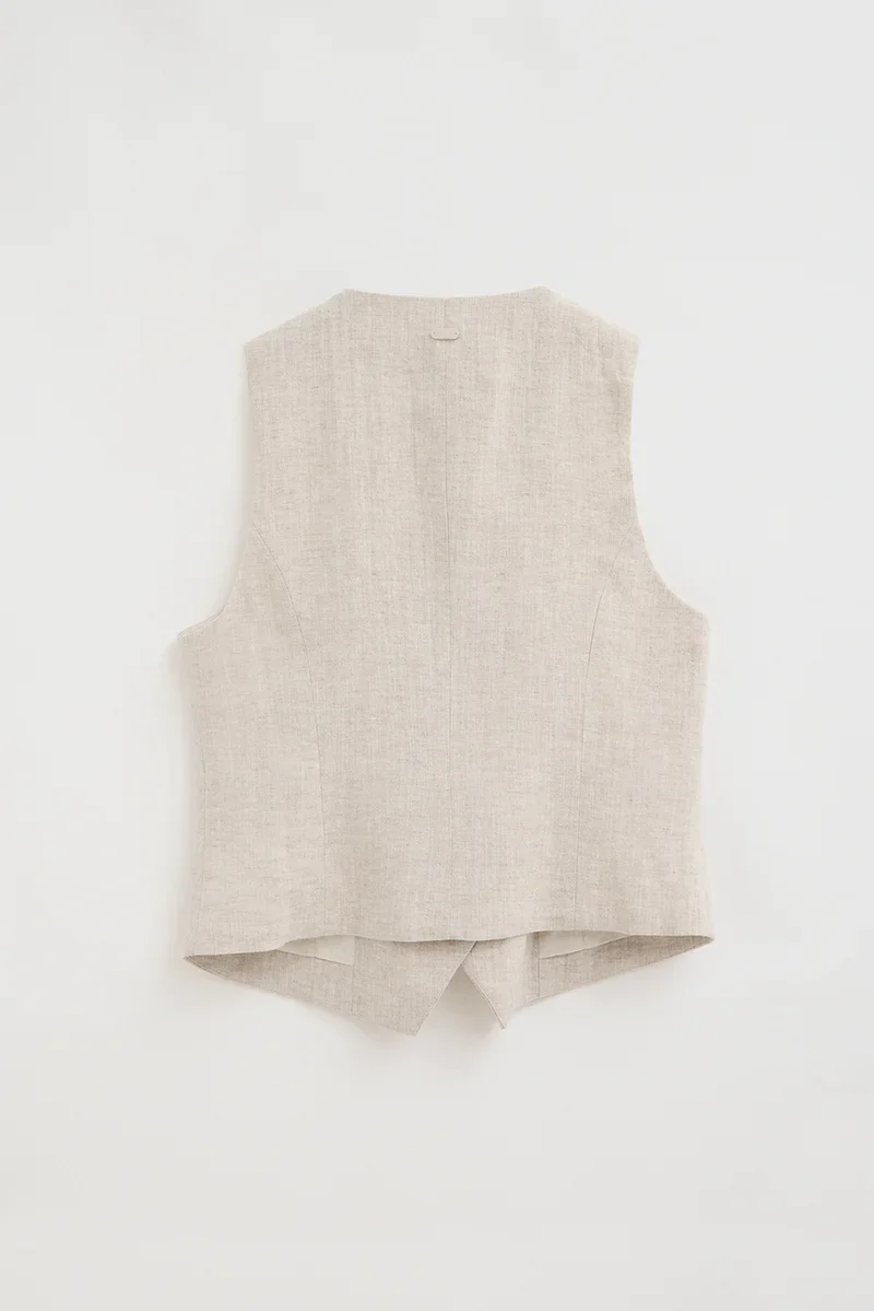 Nude straight-fit linen vest Verona with Polo Club logo - Image 9